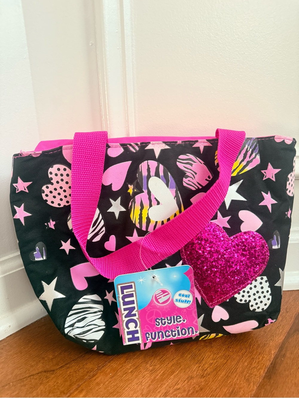 Kids Heart Print Pink and Black Tote Bag - Style Function